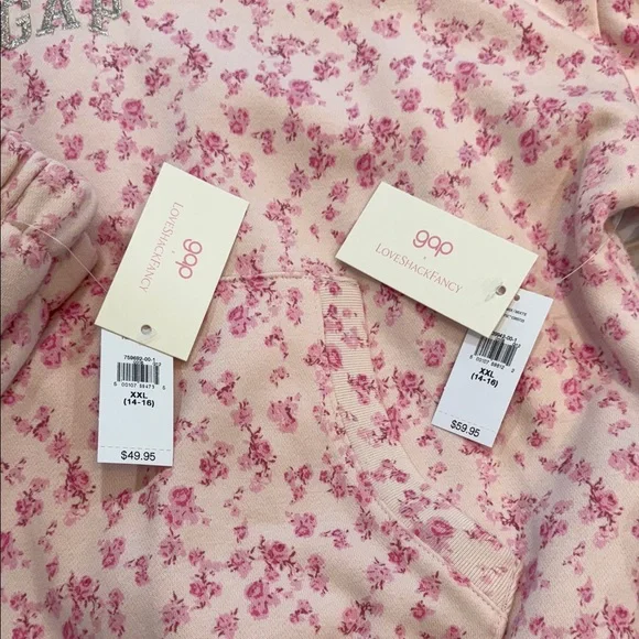 NWT GAP x Love Shack Fancy Pink Floral Hoodie and Joggers Sz XXL - Picture 8 of 13